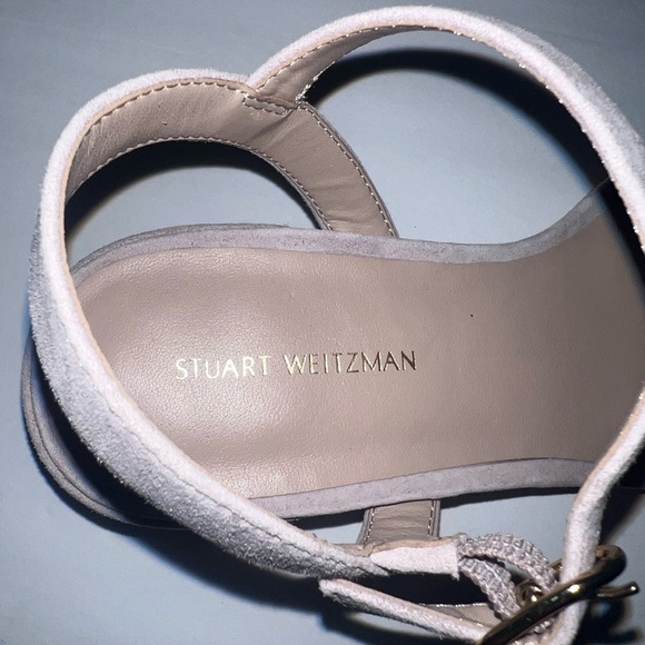 Stuart Weitzman Dancer 35 Raffia Block Sandals Pink Suede - Picture 10 of 12